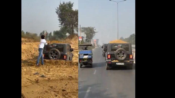 UP man in hot soup after driving Mahindra Thar with soil on roof